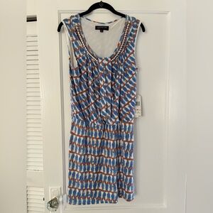 Jones New York Blue and Orange Patterned Midi Dress
